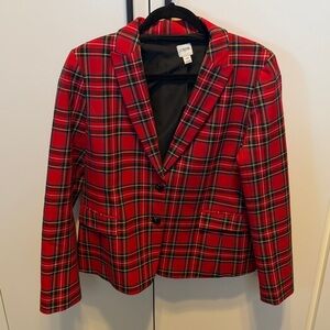 J Crew Factory Tartan Plaid Blazer Womens Size 10 Red Stretch 2 Button Classic